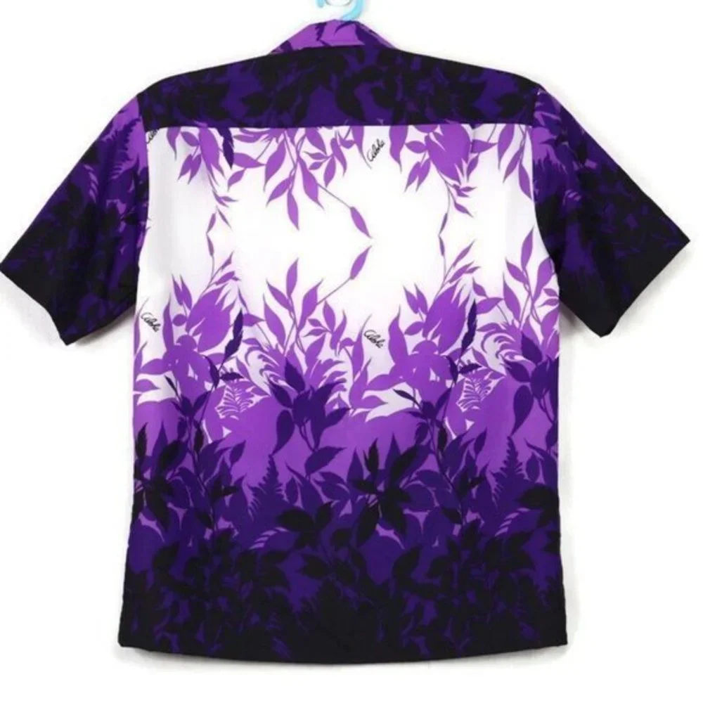 Vintage Royal Creations Hawaiian Camp Shirt‎ Purple White Floral Aloha M Medium